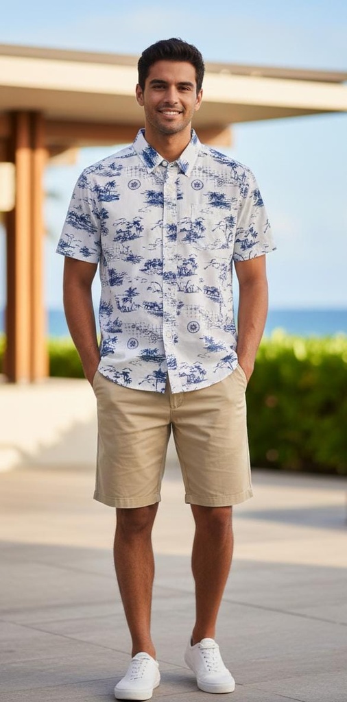 NAUTICA CAMISA BLANCO PALMERAS AZUL WR5633