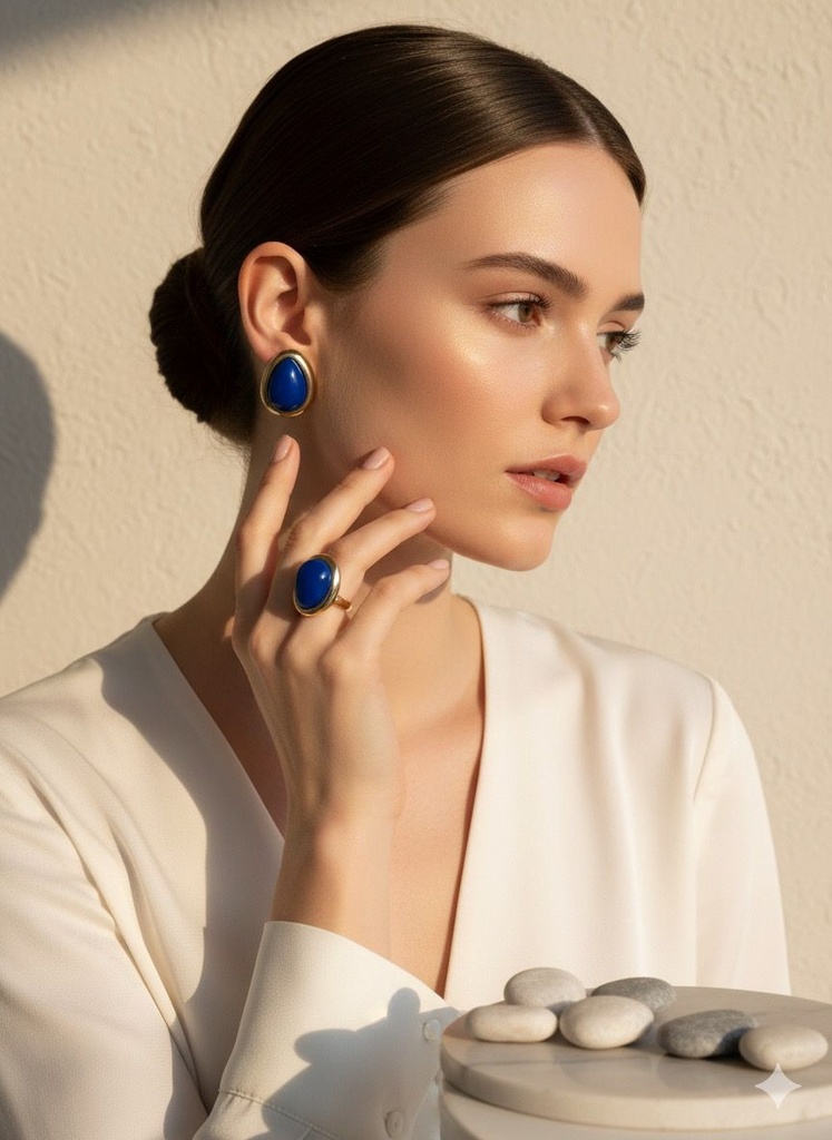 ARETES ENCHAPE GOTA AZUL-DRD