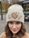 GORRO MUJER FLOR PERLA BEIGE-CAFE