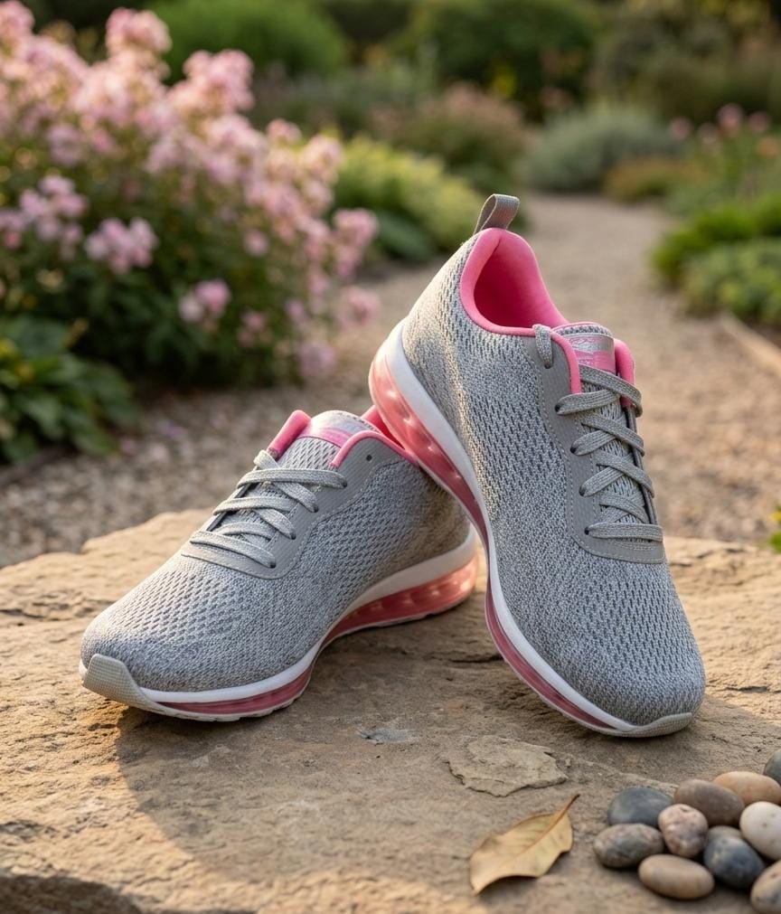 SKECHERS TENIS GRIS-ROSA MUJER 12644