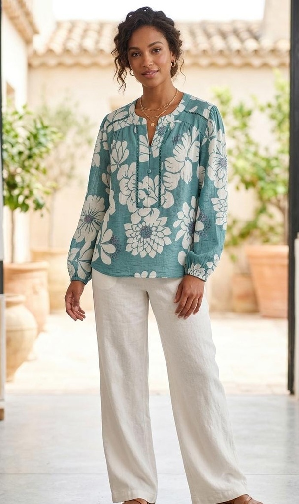 ZAC&RACHEL BLUSA VERDE FLRS BLC ST814NBL2