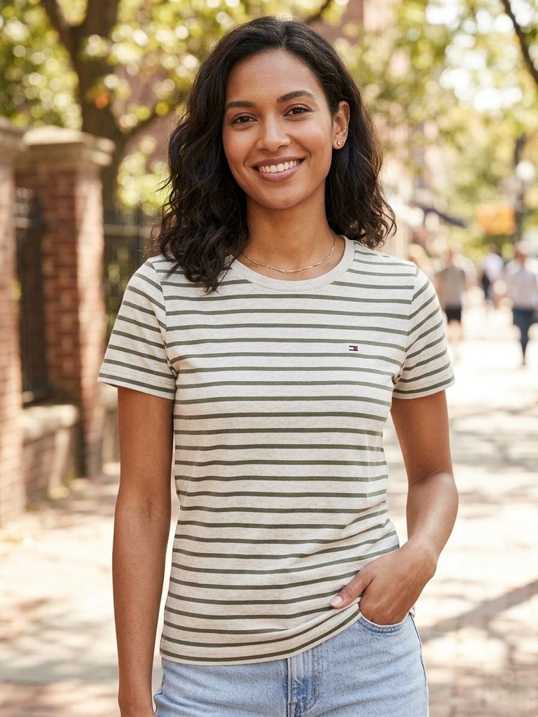 TOMMY CAMISETA BEIGE-VERDE OLIVO MUJER XW06811