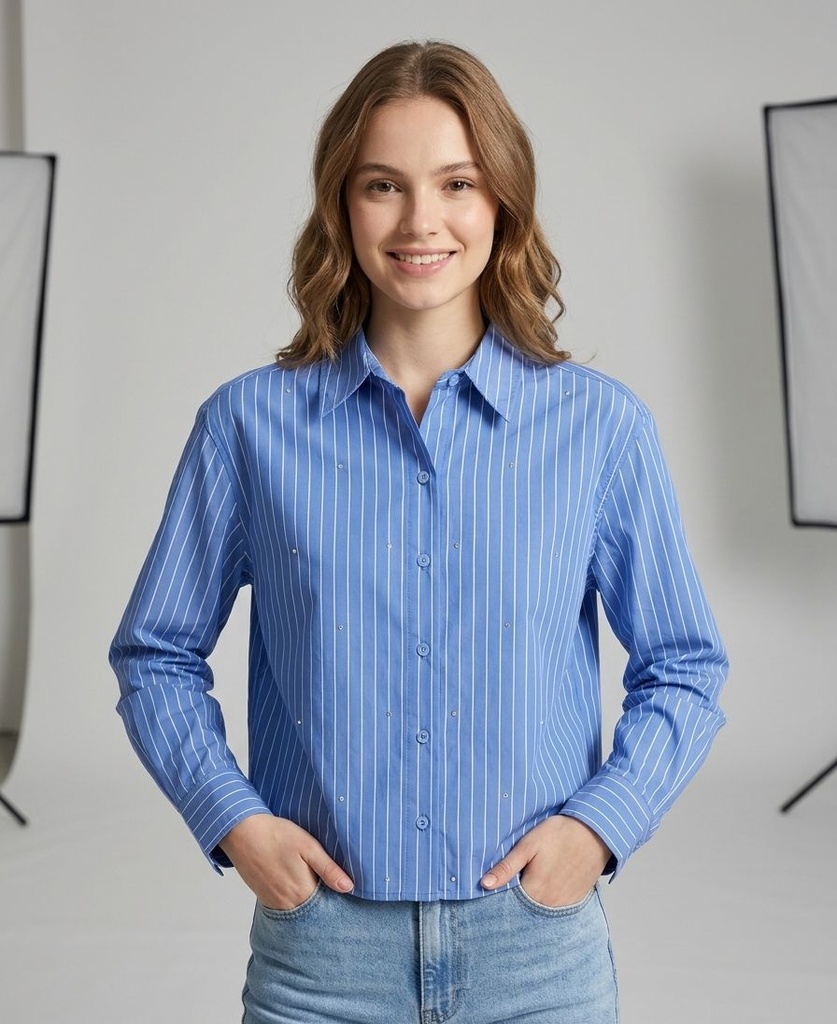 ZAC&RACHEL BLUSA AZUL RAYAS PERLITAS ST817ZBJ2