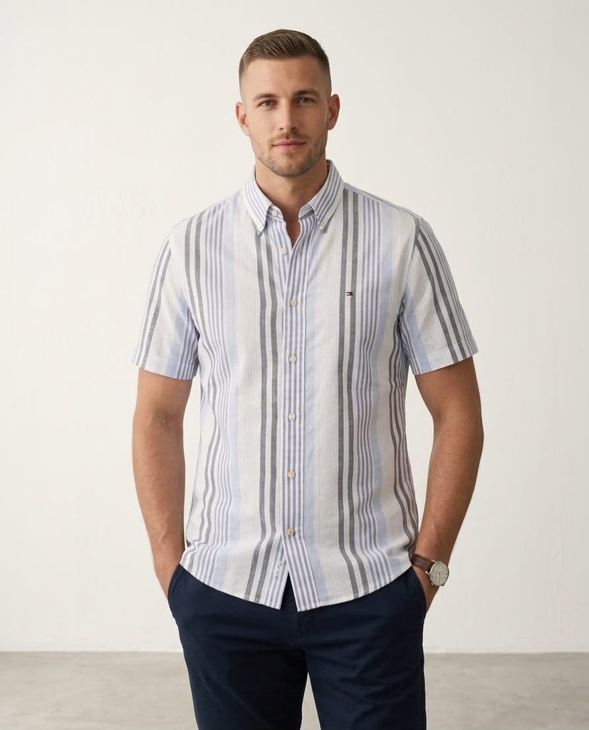 TOMMY CAMISA RAYAS AZUL-GRIS-BLC XM07359