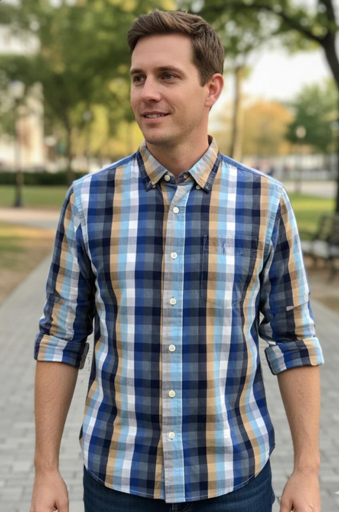 POLO ASSN. CAMISA HOMBRE CUADR. AZUL