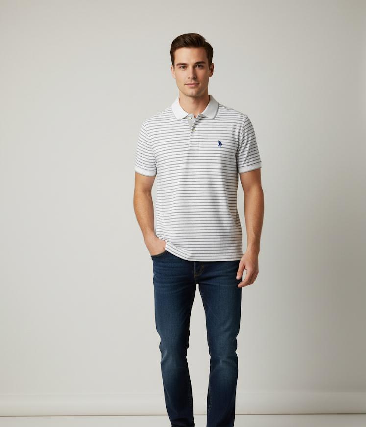 POLO CAMISETA BLANCO LINEAS GRIS