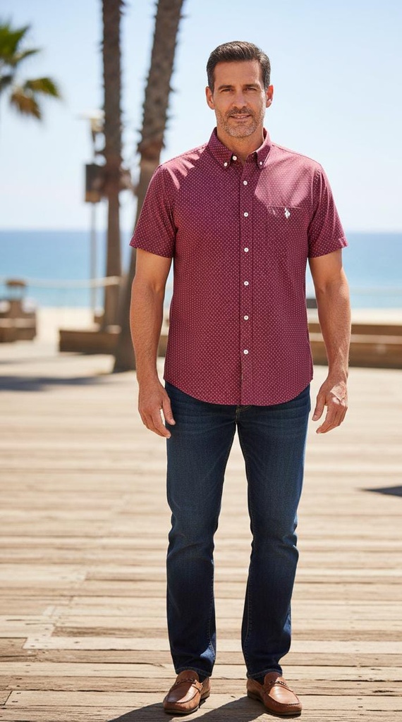 POLO CAMISA OCRE PNTS BLC.HOMBRE