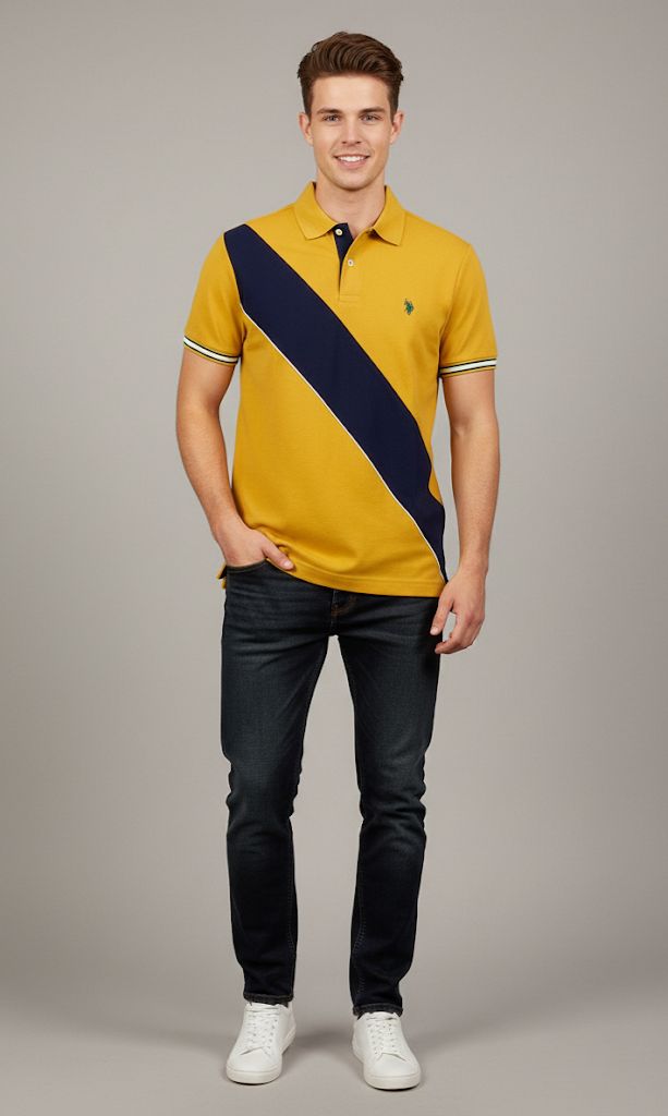 POLO CAMISETA MOSTAZA-AZUL M. HOMBRE