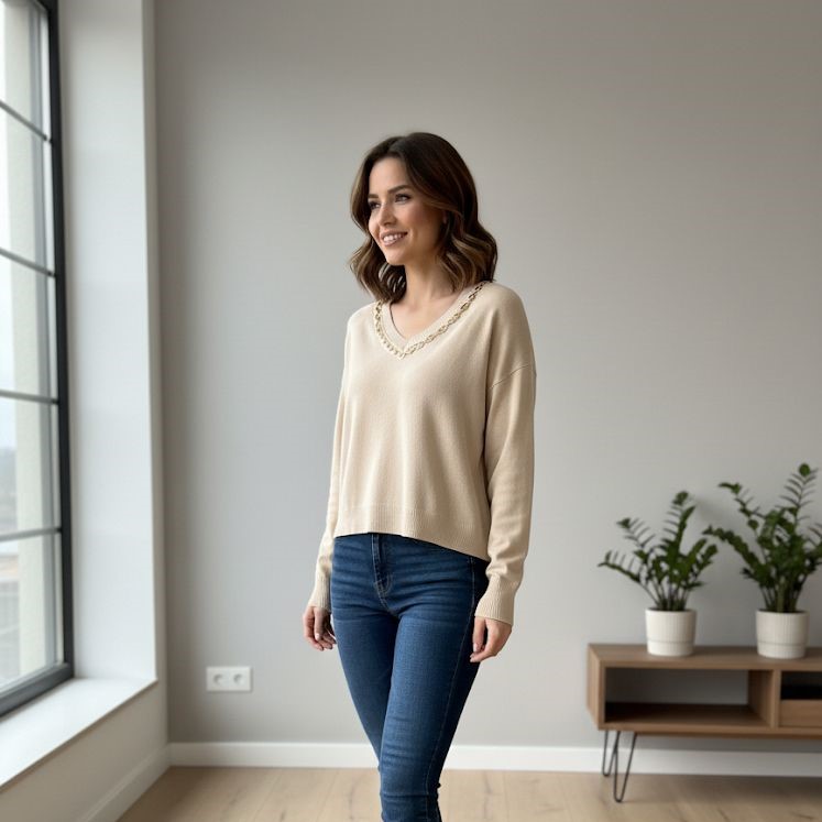 SIONI BLUSA SUETER BEIGE MUJER