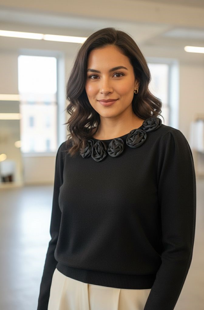 AAEDA BLUSA-SUETER NEGRO FLRS 16097N