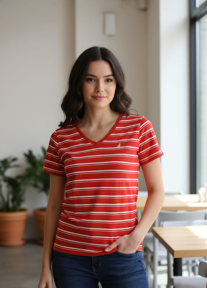 NAUTICA CAMISETA MUJER ROJO-BLANCO