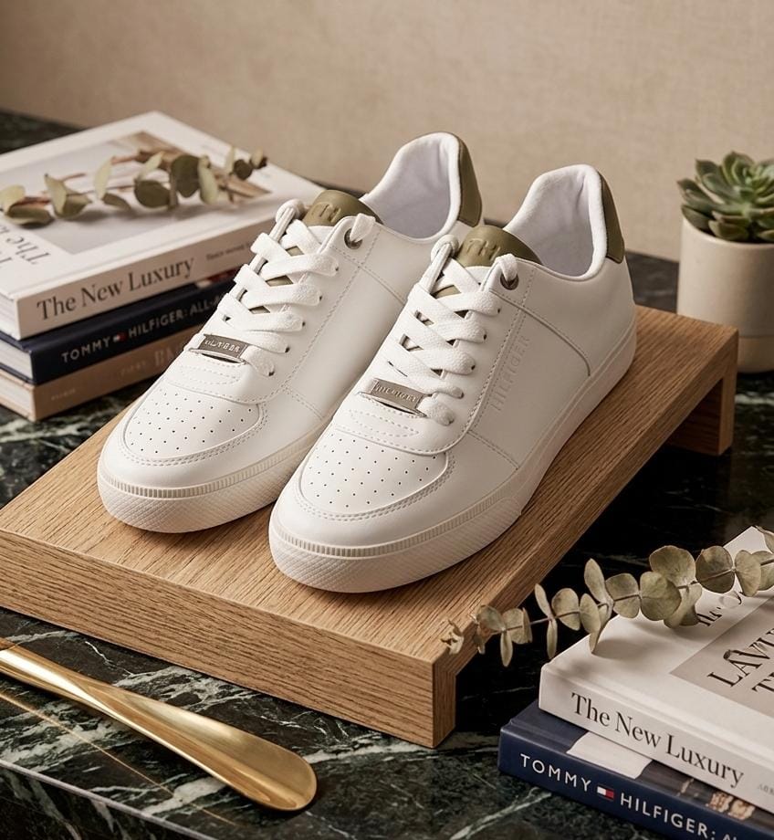 TOMMY TENIS BLANCO-VERDE OLIVO MUJER
