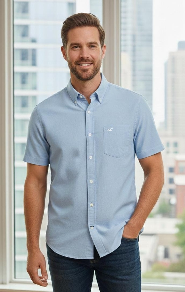 HOLLISTER CAMISA CELESTE HOMBRE