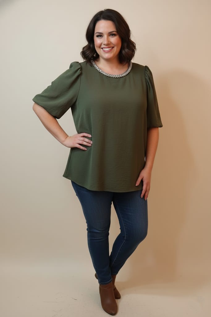 TOGETHER BLUSA VERDE OLIVO PLUS MUJER