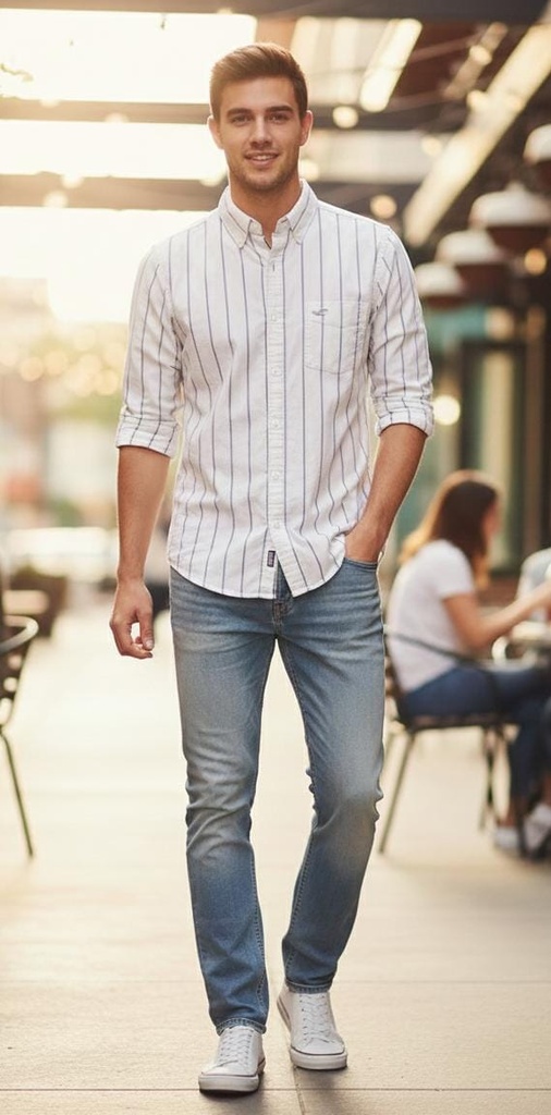 HOLLISTER CAMISA BLANCO RAYAS AZUL