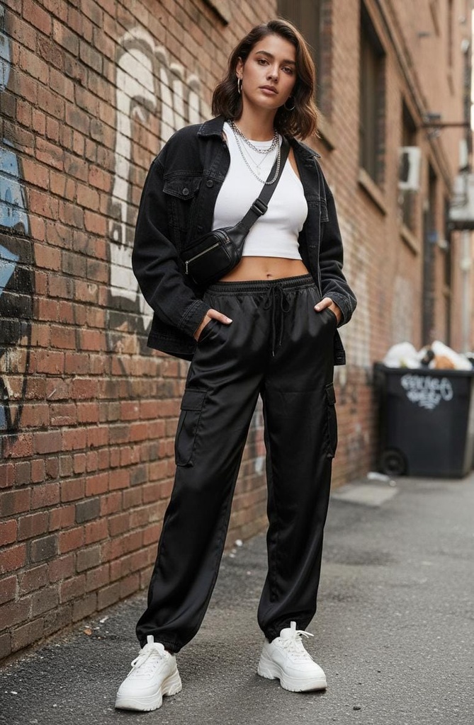 LOVE TREE PANTALON NEGRO CARGO