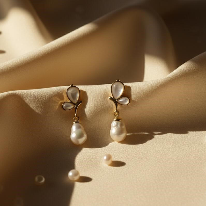 ARETES ENCHAPE DORADO FLOR-PERLA