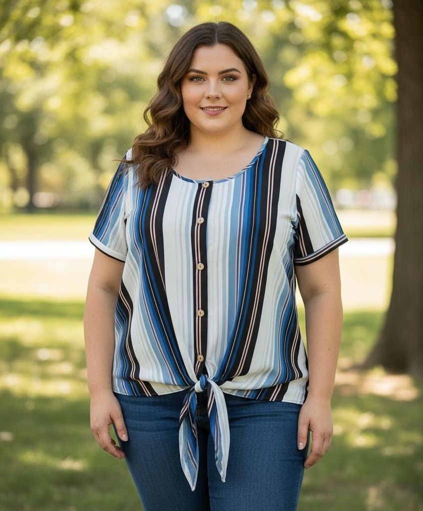 CHECIT IT OUT BLUSA MUJER AZUL RAYADA PLUS