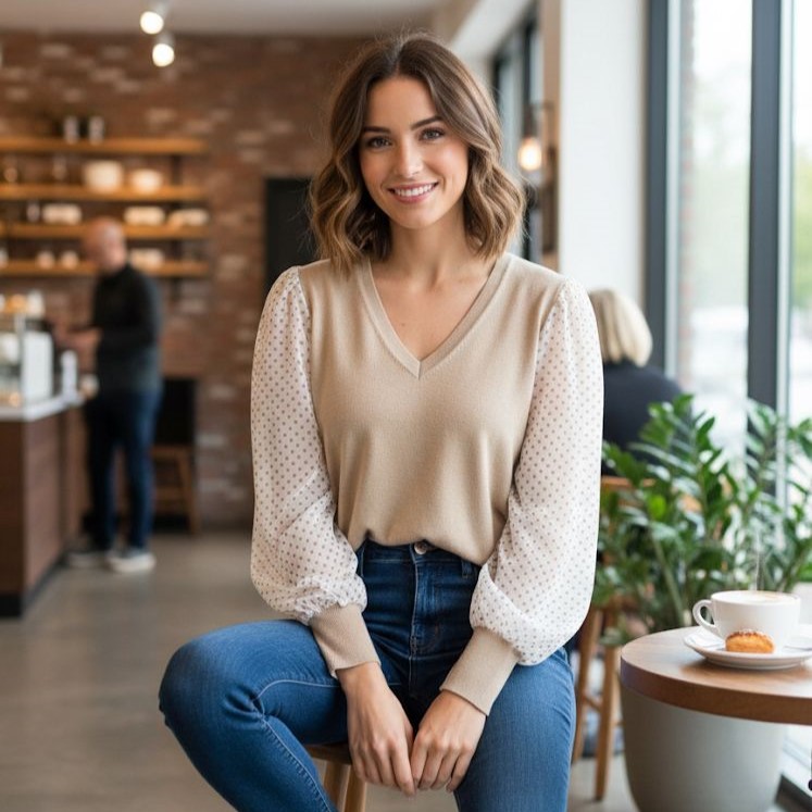 TOMMY BLUSA BEIEGE-BLC. PNTS MUJER J32S0427