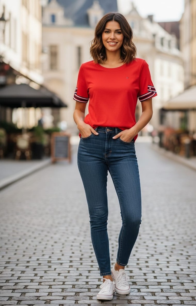 TOMMY CAMISETA ROJO MUJER J41H0123