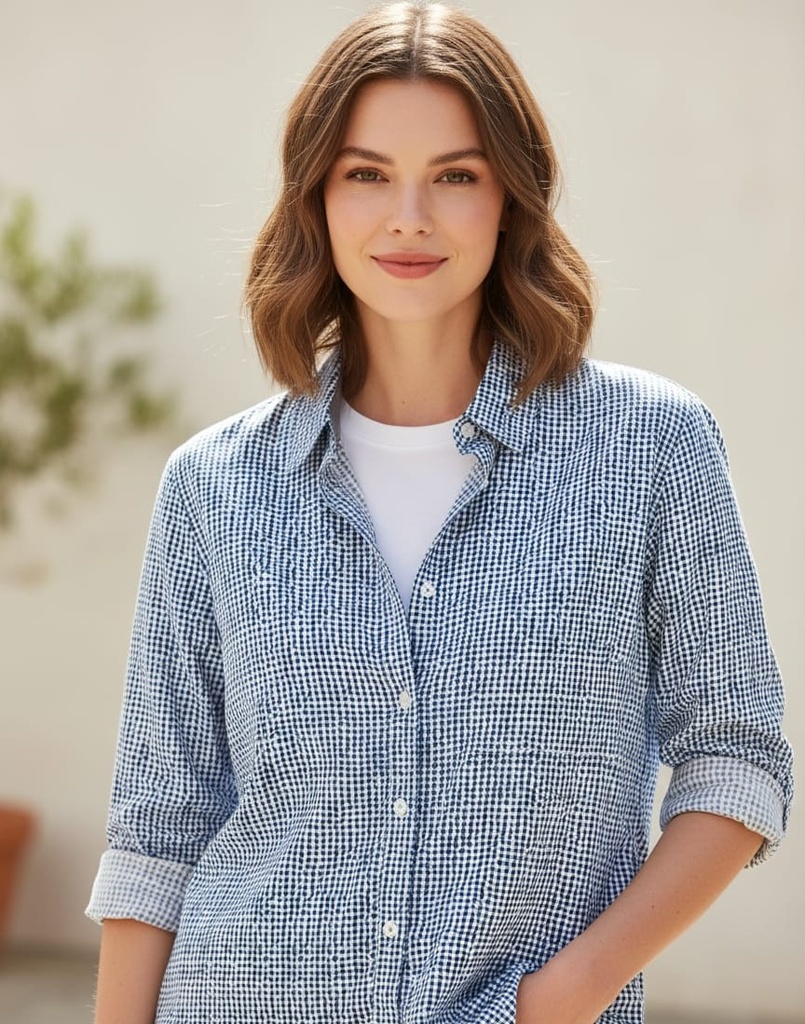 TOMMY CAMISA MUJER AZUL ESTAMPADA