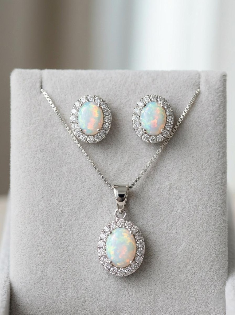 SET ARETES-CADENA PLATA OPALO