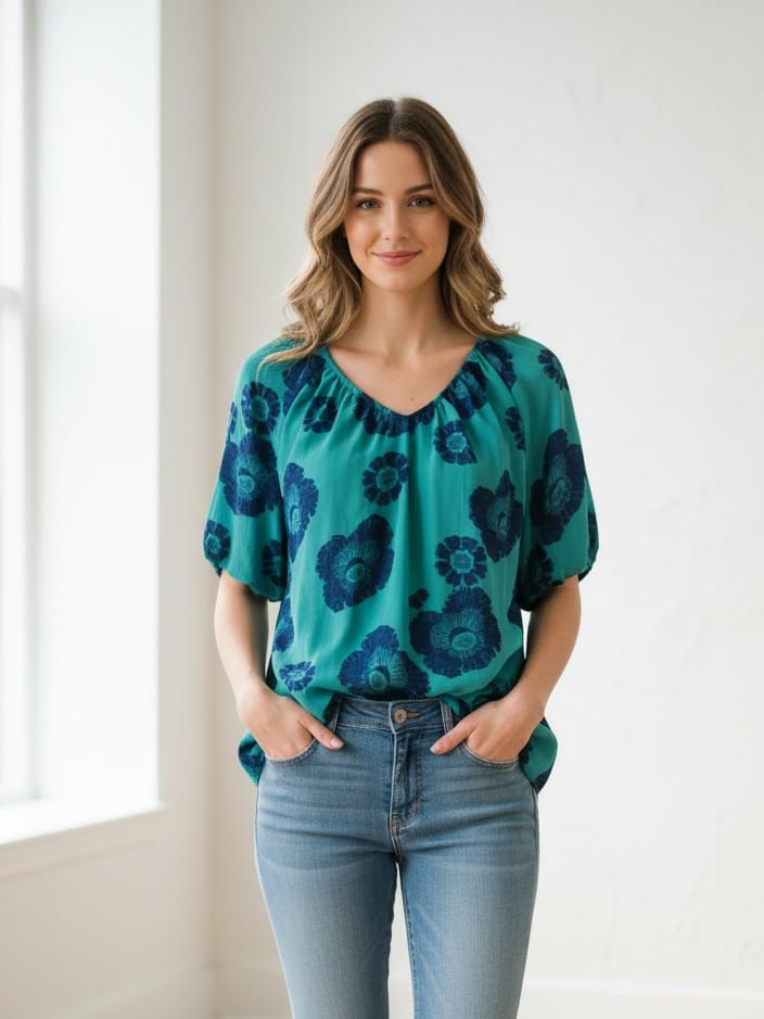 ZAC&RACHEL BLUSA VERDE FLRS NEGRO