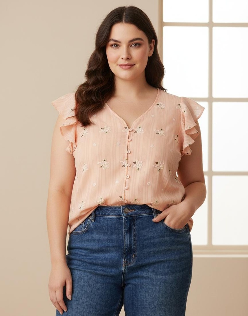 ANGELA BLUSA MUJER SALMON FLORES PLUS