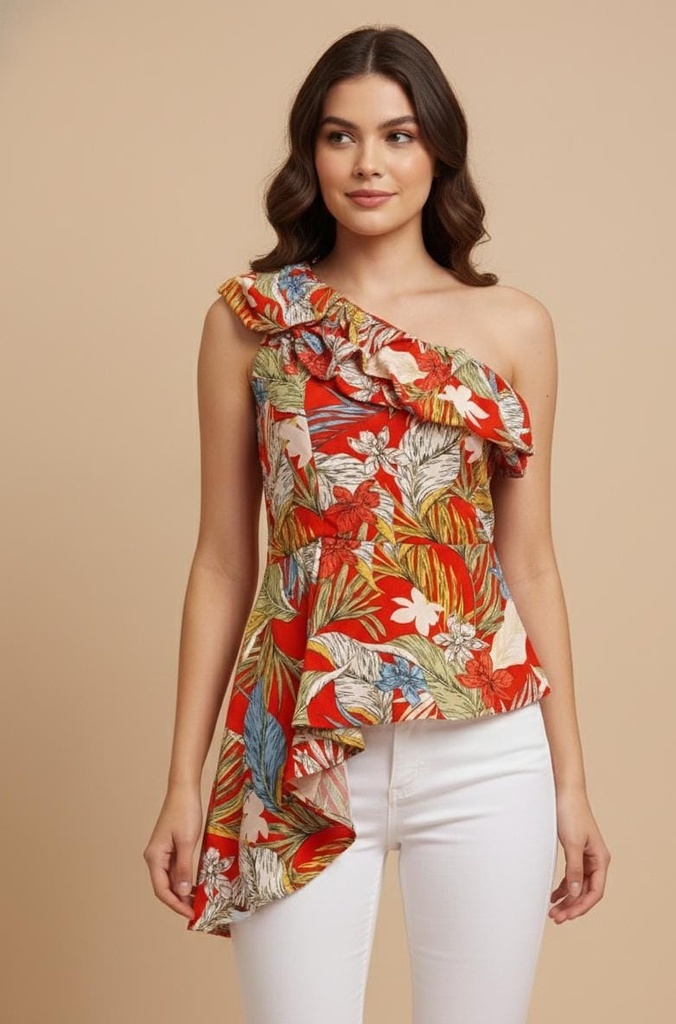 LULUMARI BLUSA MUJER ROJO FLORES