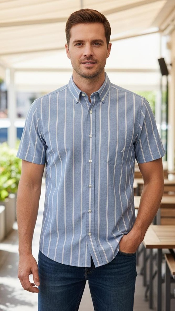 NAUTICA CAMISA CELESTE RAYAS BLC-