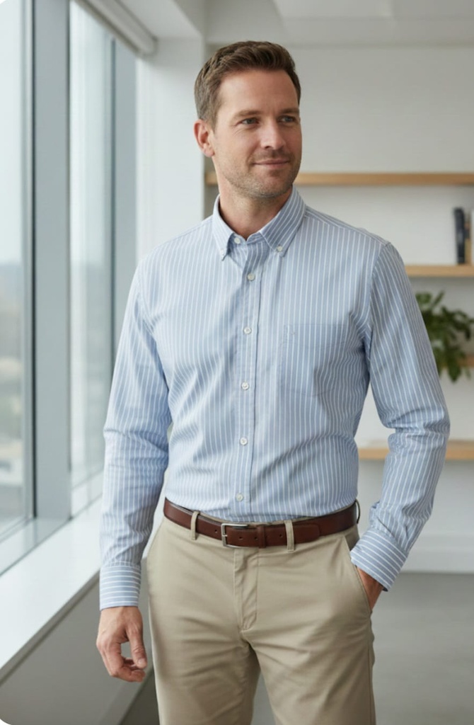 NAUTICA CAMISA CELESTE RAYAS BLANCO