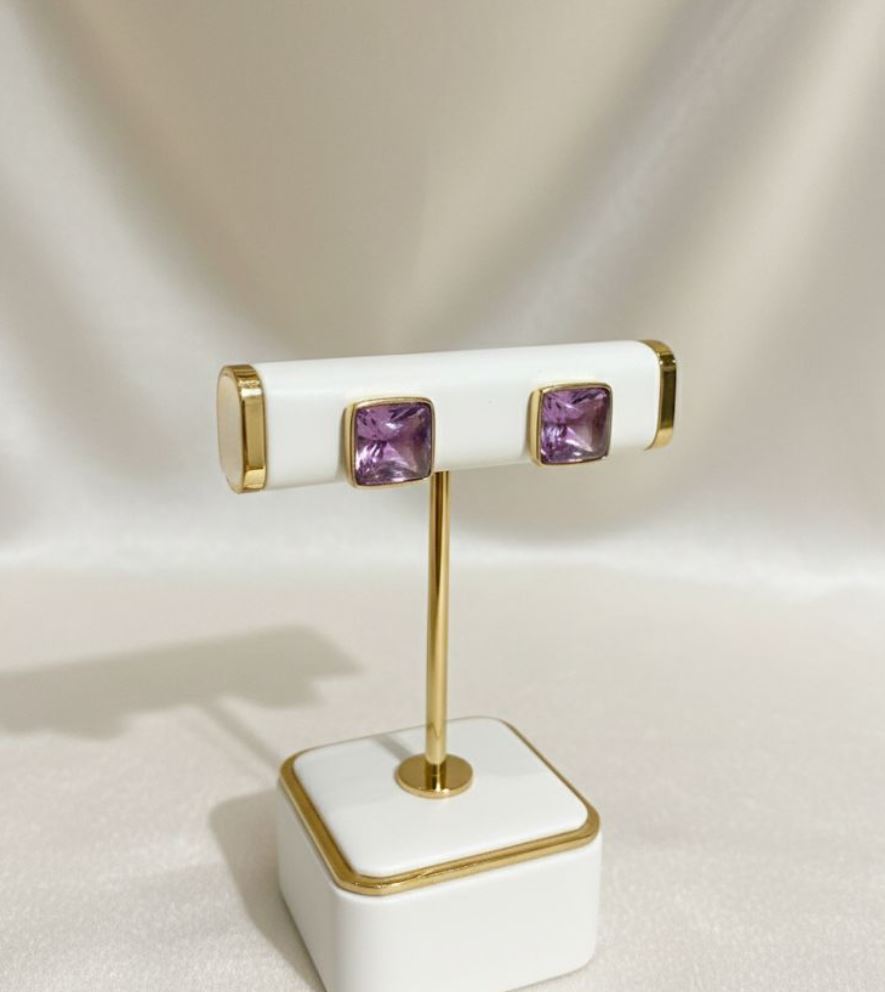 ARETES DE ENCHAPE PIEDRAS COLORES