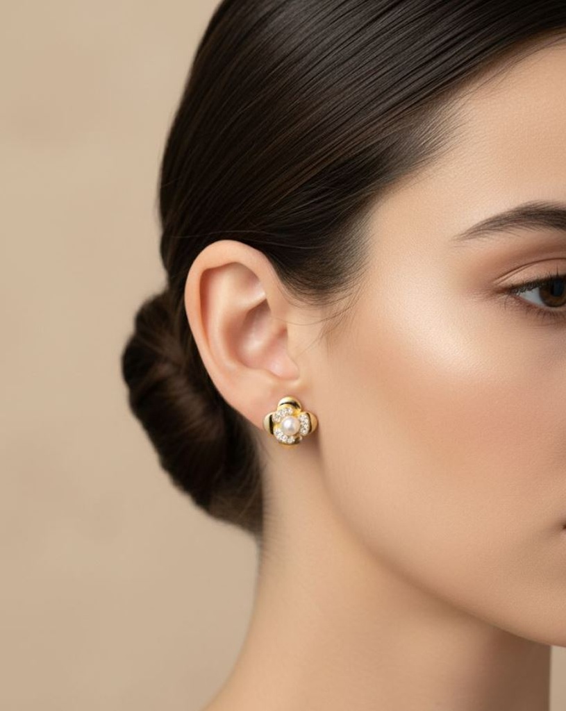 ARETES DE ENCHAPE FLOR DORADO-PLATA