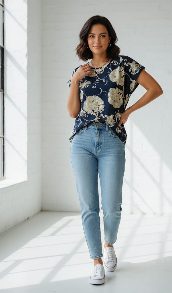 TOMMY BLUSA AZUL M. FLRS BEIGE MUJER J49HE960