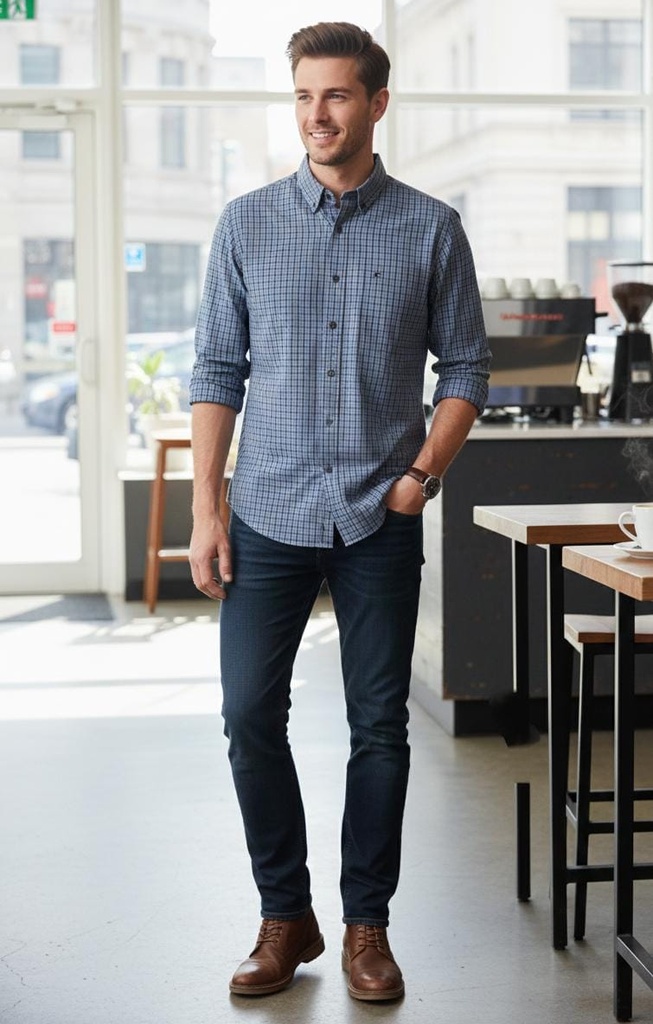 BANANA CAMISA AZUL CUADRIC.HOMBRE 763127A