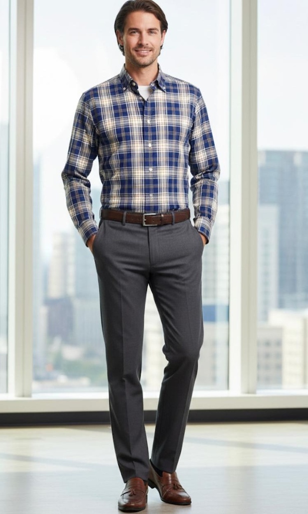 BANANA CAMISA AZUL-BLC-OCRE CUADRIC 763127AZ