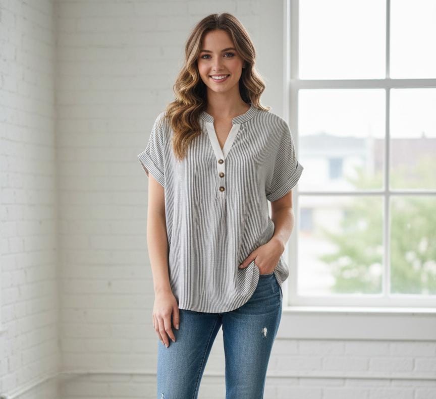 ACTIVE BLUSA BLANCO RAYAS NEGRO T14426