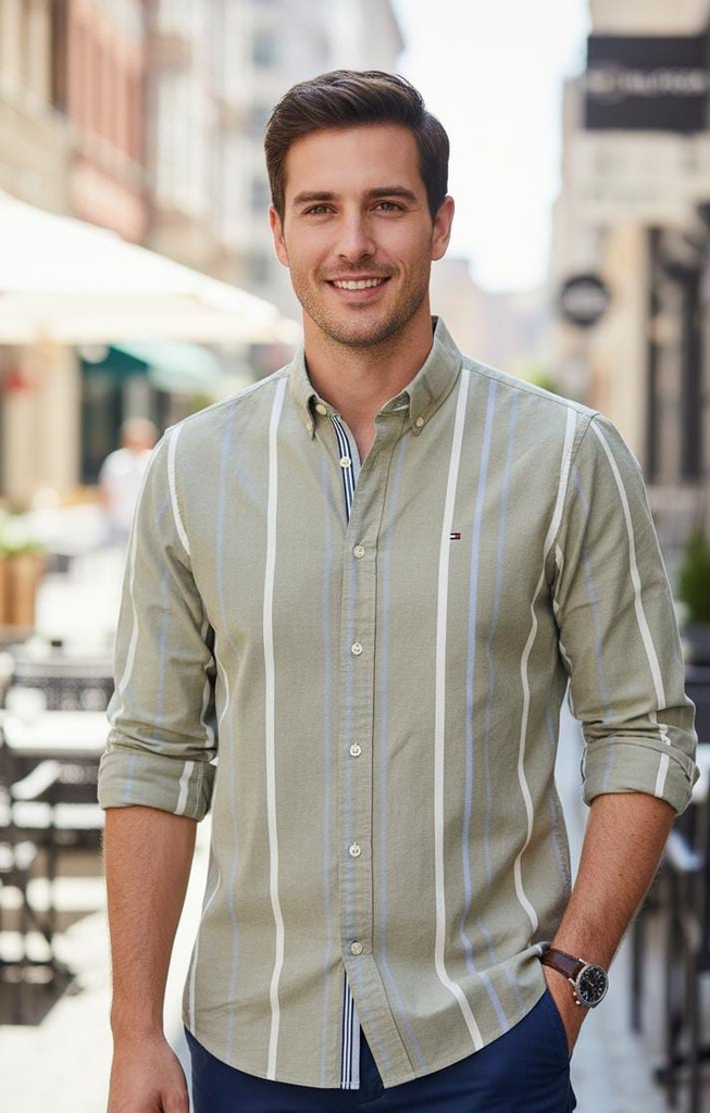 TOMMY CAMISA VERDE RAYA CELESTE-BLC XM04075