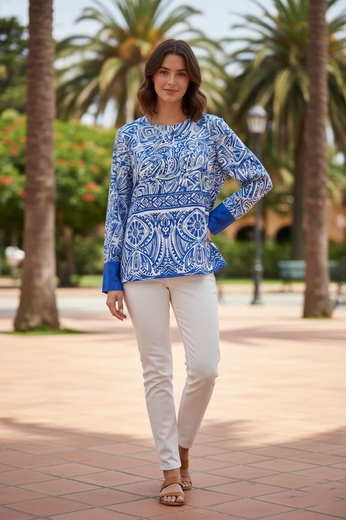 SIONI BLUSA AZUL ESTAMPADO BLANCO 15392PL8623