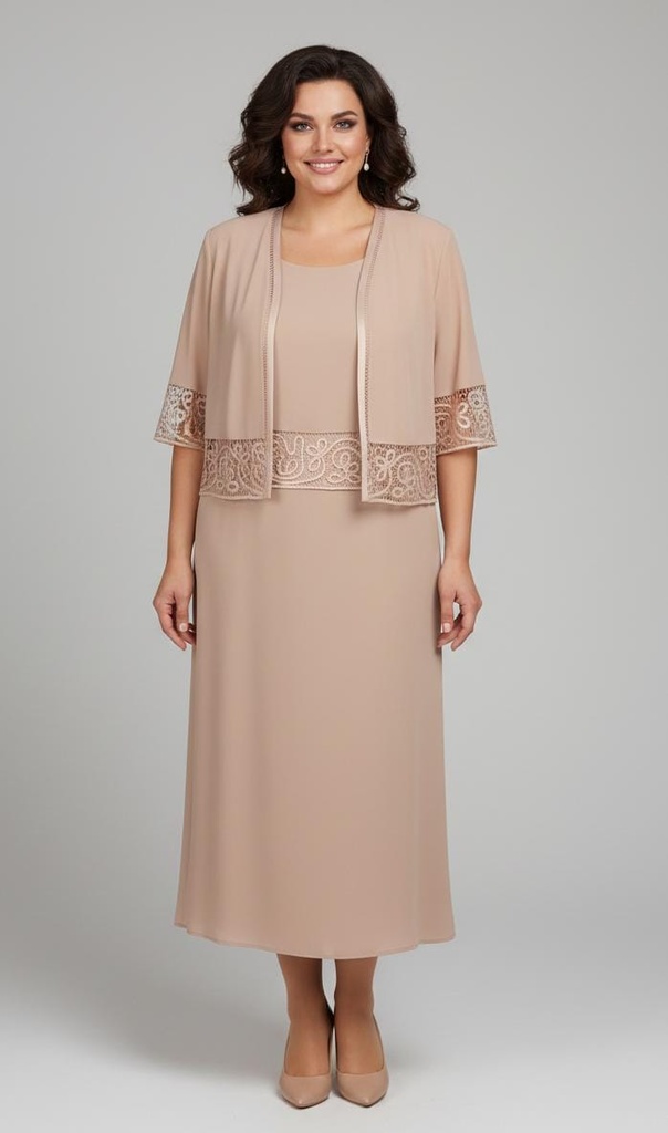 R&M RICHARDS VESTIDO MUJER BEIGE 2pzs