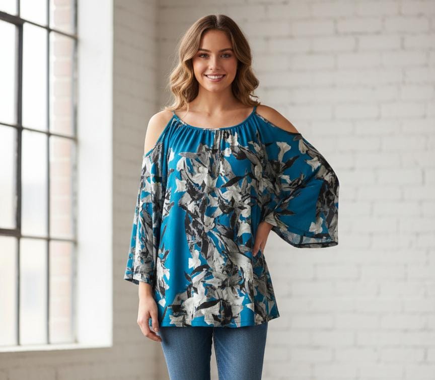 ESSENTIALS BLUSA MUJER AZUL FLORES