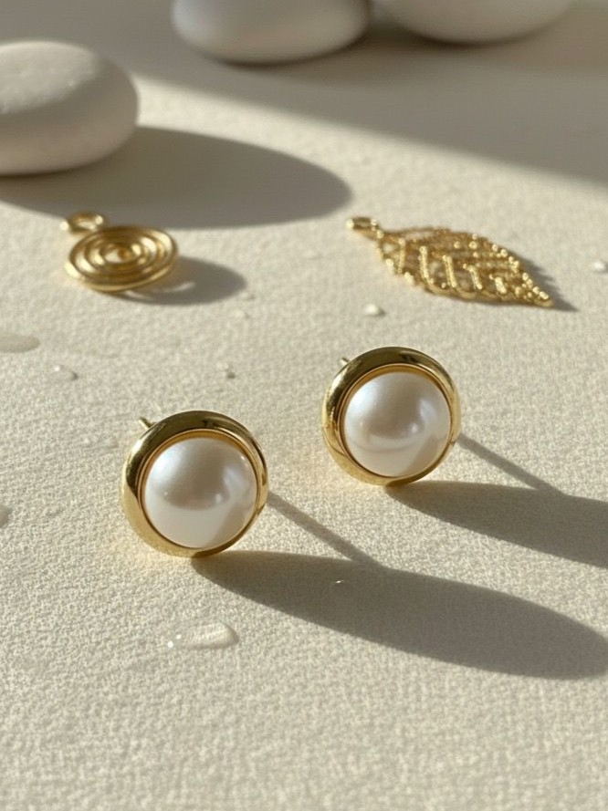 ARETES ENCHAPE PERLA-DORADA REDONDO