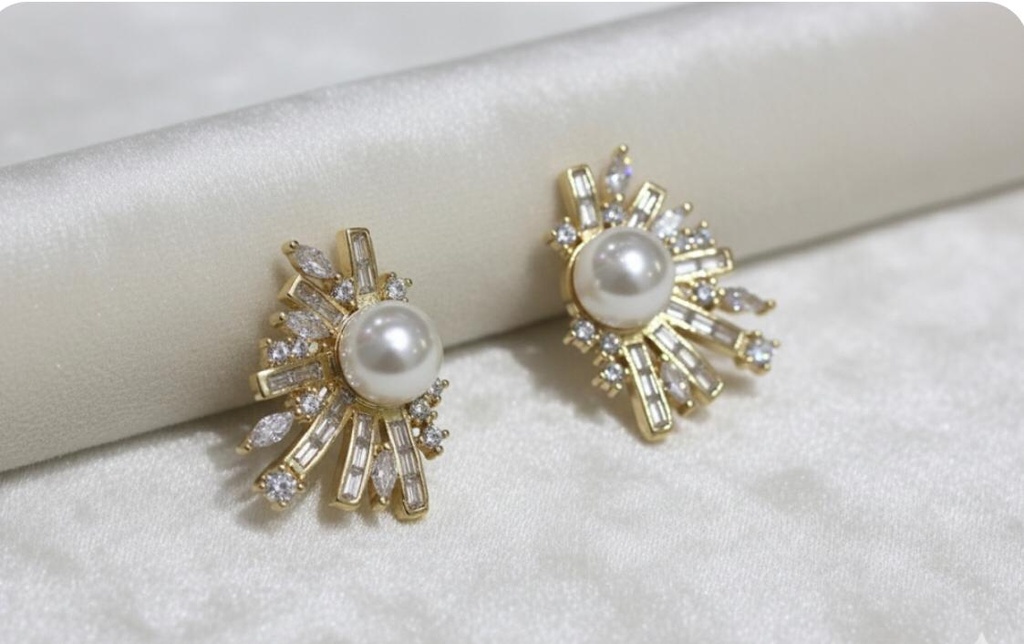 ARETES ENCHAPE PERLA-DRD BRILLANTE