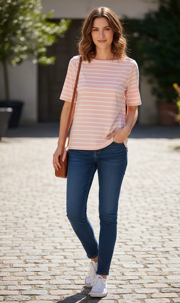 CALVIN KLEIN CAMISETA ROSA LINEAS BLC MU