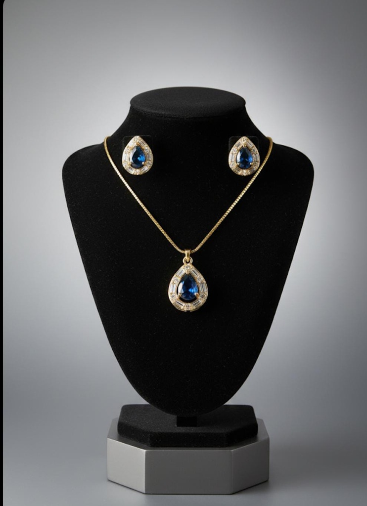 SET ARETES-COLLAR OVALADO AZUL TURQUEZA