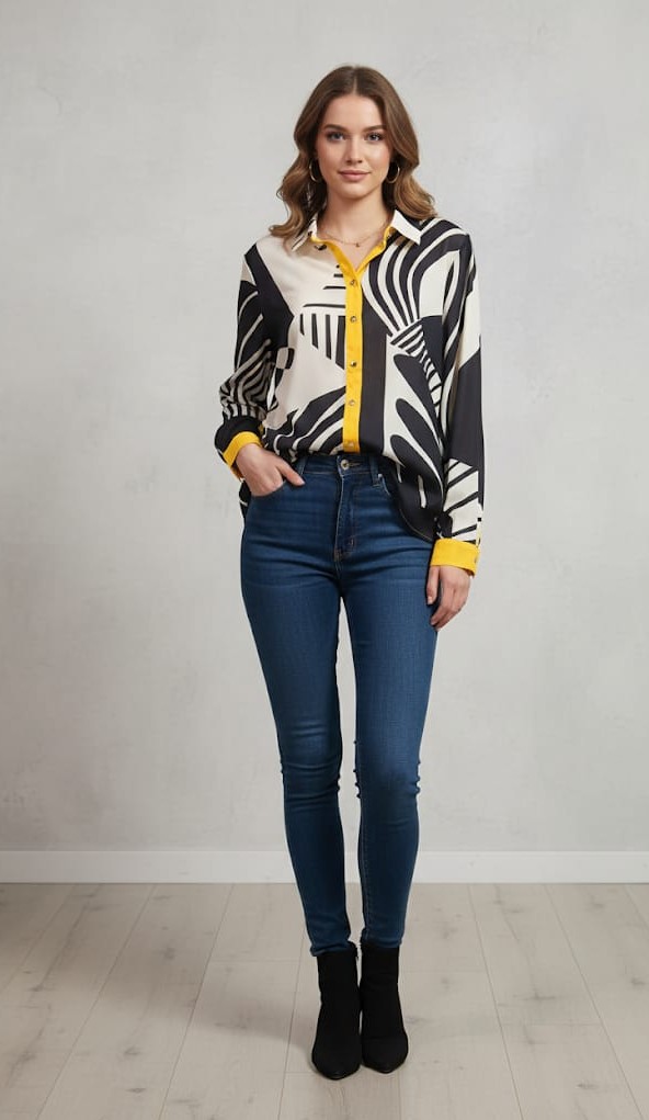 LAURA V BLUSA CREMA-NEGRO-AMARILLO LAQ0009