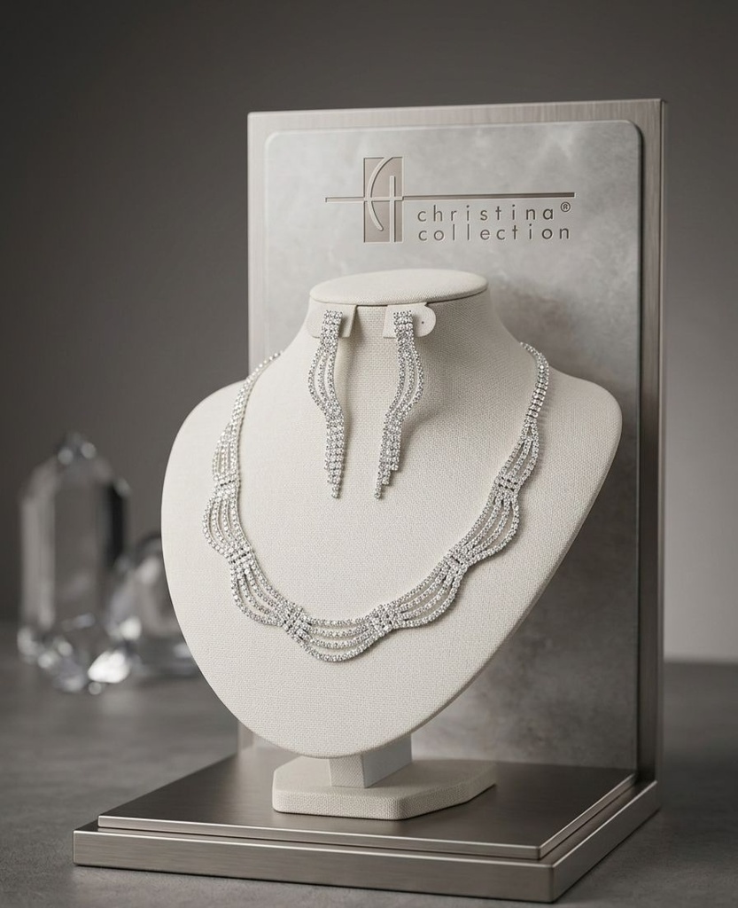 CHRISTINA COLLAR-ARETES PLATEADO