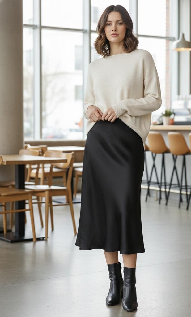 D.N.A FALDA LARGA NEGRO SATIN 5444S21129N