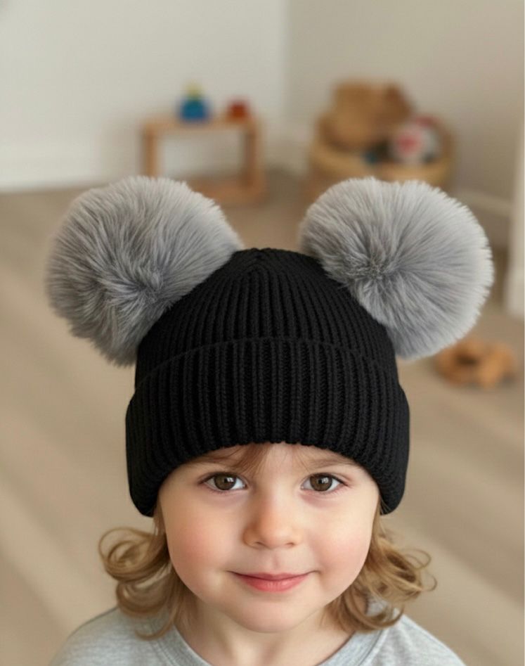 GORRO NEGRO-GRIS NIÑ@S C/OREJAS