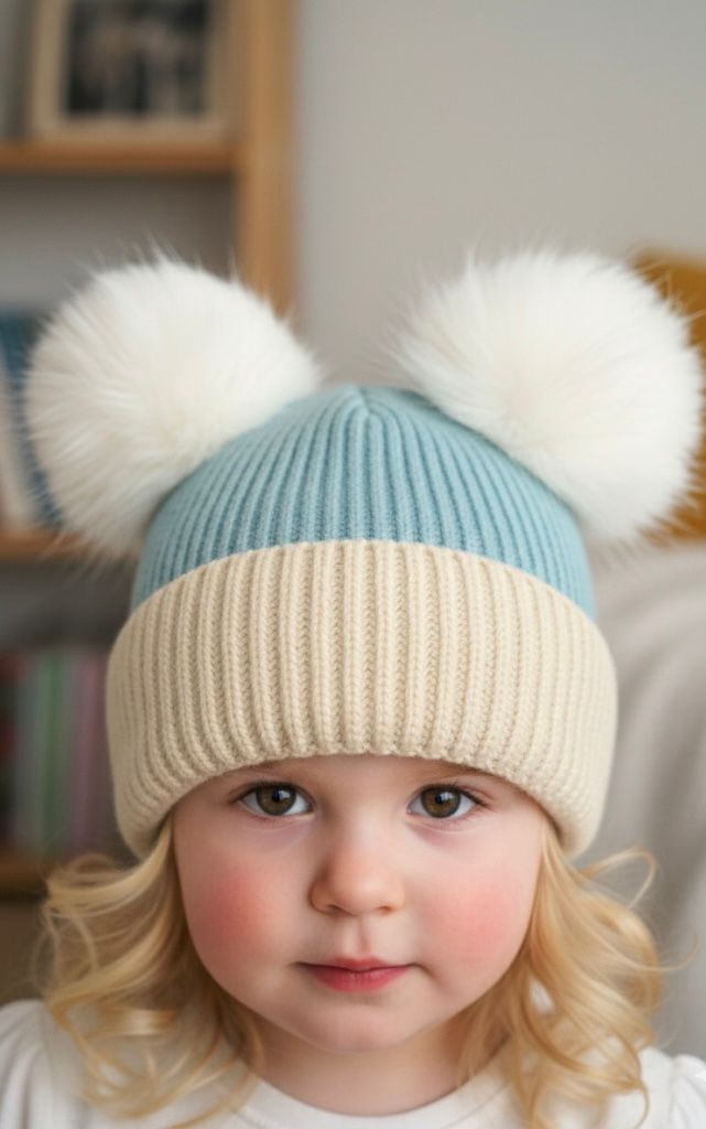 GORRO CELESTE-BEIGE NIÑ@S C/OREJAS